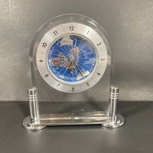 Howard Miller Discoverer World Arch Table Alarm Clock Desk Mantle Globe Silver